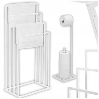 Stojan na 4 uteráky Uteráky Vešiak kovový LOFT biely + držiak na papier
